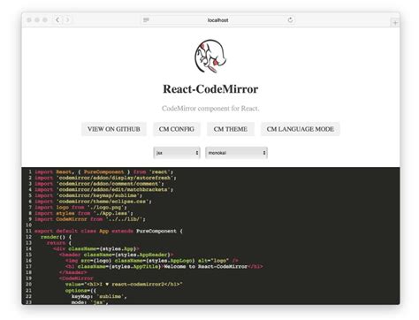 <b>CodeMirror</b> allows to serialize editor state to JSON representation with toJSON function for persistency or other needs. . React codemirror theme